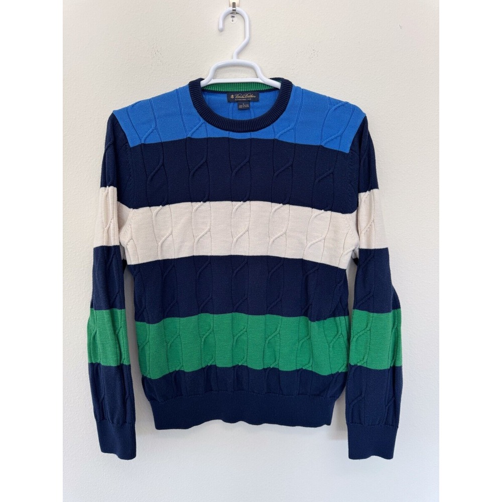 BROOKS BROTHERS Men's Size L Multicolor Striped Color Block Cable Knit Sweater